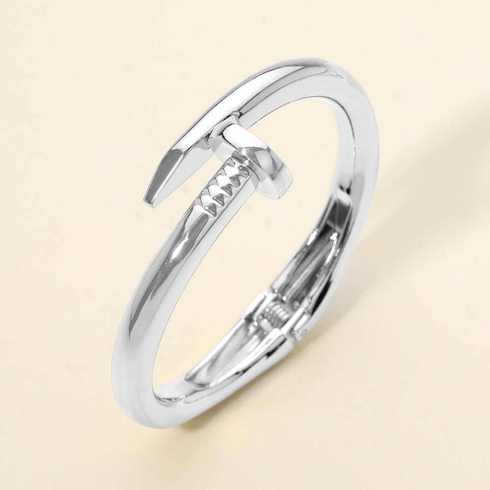 Silver Nail Screw Shaped Cuff Bracelet Hinged Fashion Statement Jewelry
